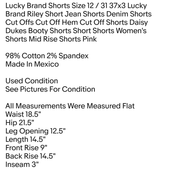 Lucky Brand Shorts Size 12 / 31 37x3 Lucky Brand Riley Short Jean Shorts Denim - Picture 4 of 4